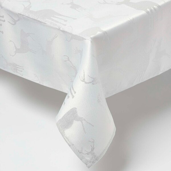 Homescapes Silver Stag Christmas Table Cloth, 132 x 274 cm