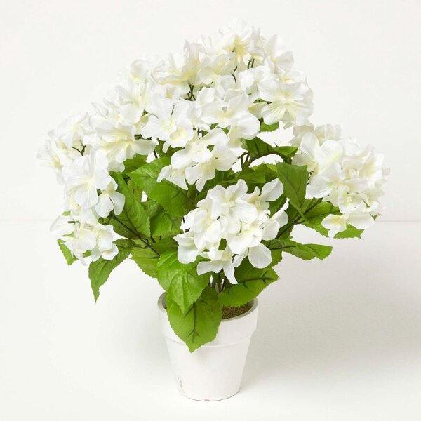 Set of 3 Hydrangea Artificial Plant in White Pot, 40 cm