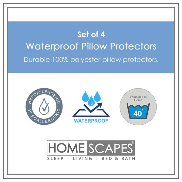 Homescapes Set of 4 Super Soft 65 x 65 cm Waterproof Pillow Protectors