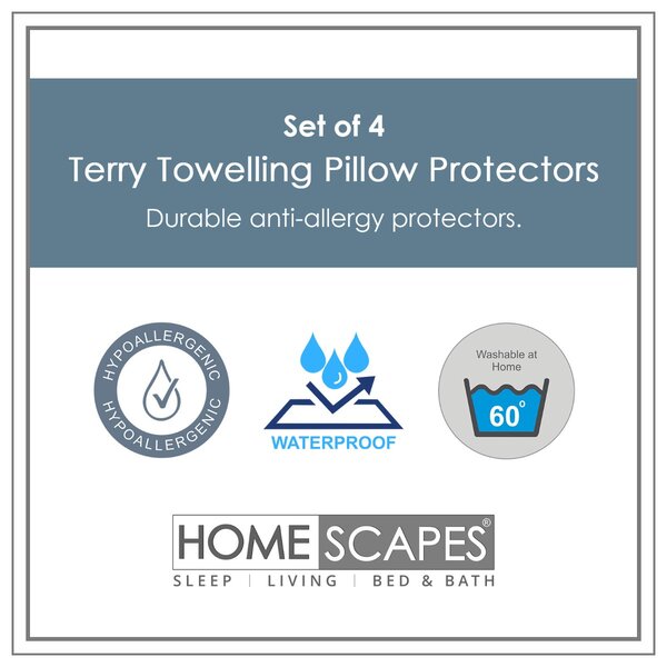 Set of 4 Terry Towelling 60 x 60 cm Waterproof Pillow Protectors