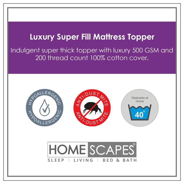 Homescapes Luxury Extra Thick 500 GSM Small Single Mattress Topper