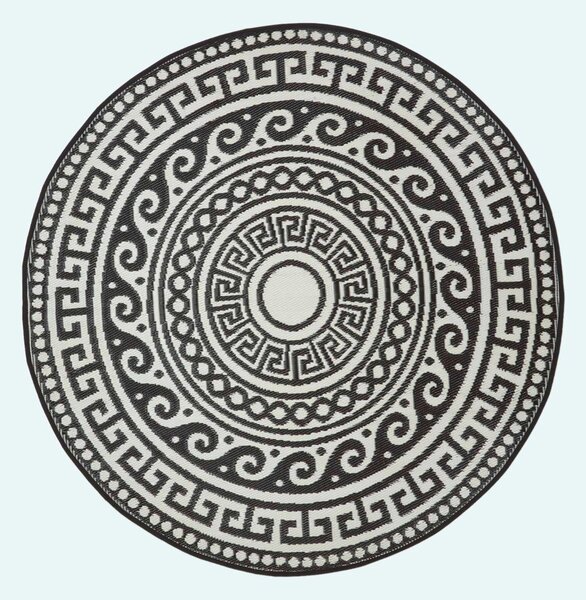 Homescapes Aztec Outdoor Round Rug Black for Garden, Patio, 180 cm