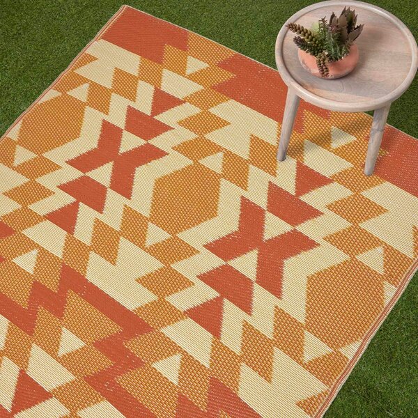 Homescapes Anya Geometric Orange Outdoor Rug Garden, 120 x 180 cm