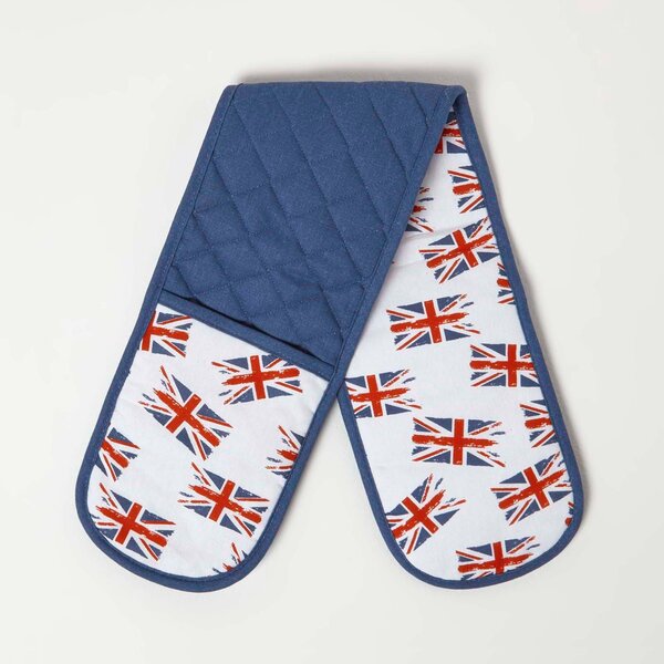 Homescapes 100% Cotton Blue Union Jack Double Oven Glove