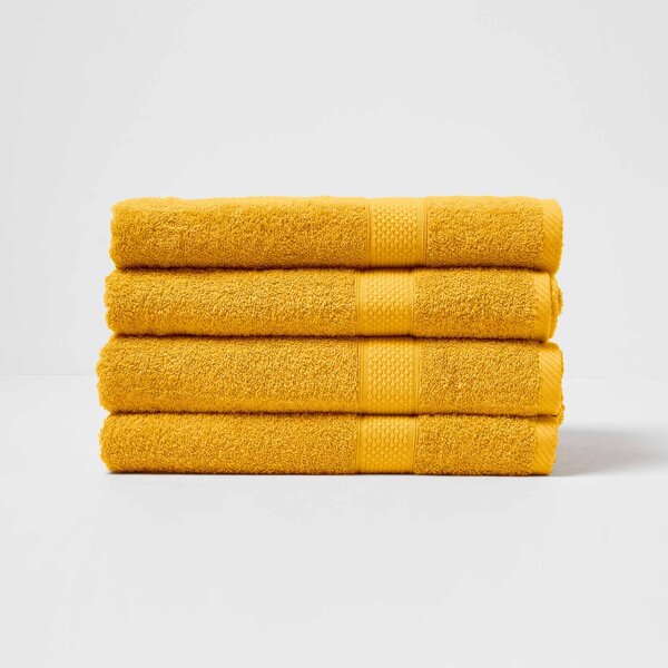 Turkish Cotton Bath Towel Set of 4, Ochre