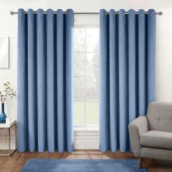 Homescapes Thermal 100% Blackout Blue Velvet Curtains, 46 x 54"