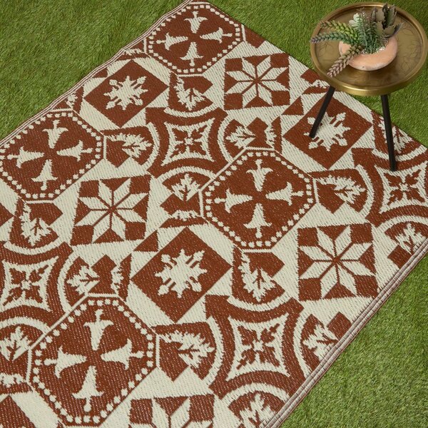 Homescapes Brown Tile Mosaic Large Outdoor Rug Reversible & Waterproof