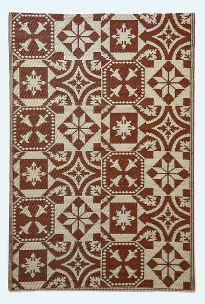 Homescapes Brown Tile Mosaic Large Outdoor Rug Reversible & Waterproof