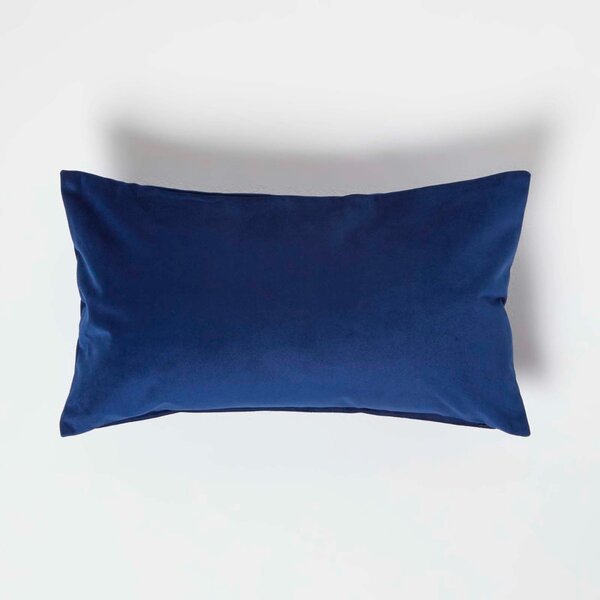 Homescapes Navy Velvet Cushion 30 x 50 cm Bolster Cushion with Insert