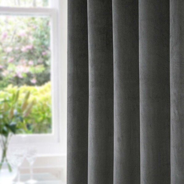 Homescapes Thermal 100% Blackout Grey Velvet Curtains, 46 x 54"