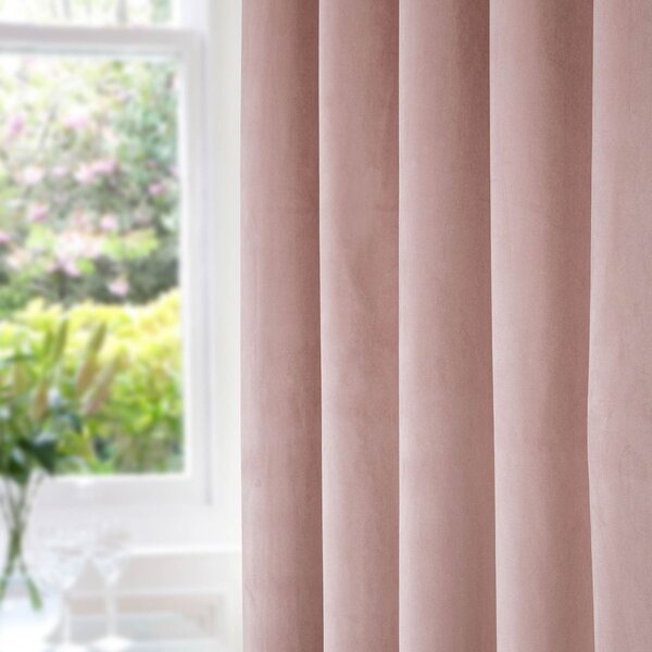 Homescapes Thermal 100% Blackout Pink Velvet Curtains, 46 x 54"