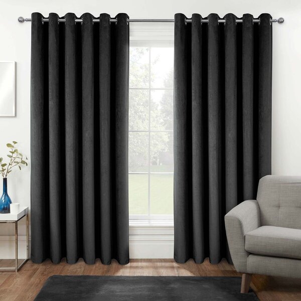 Homescapes Thermal 100% Blackout Grey Velvet Curtains, 46 x 54"