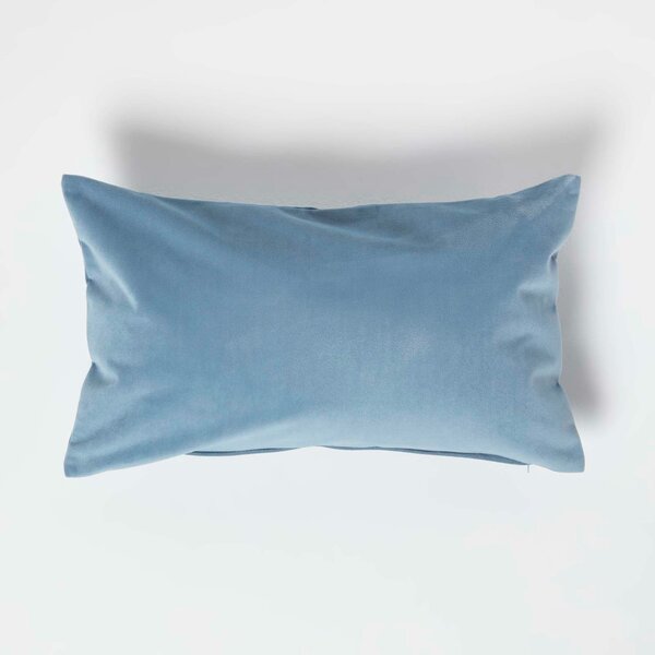 Homescapes Blue Velvet Cushion 30 x 50 cm Bolster Cushion with Insert