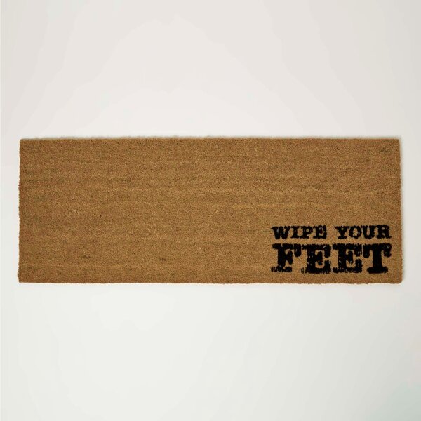 Homescapes “Wipe Your Feet” Coir Double Door Mat Runner 120 x 45 cm