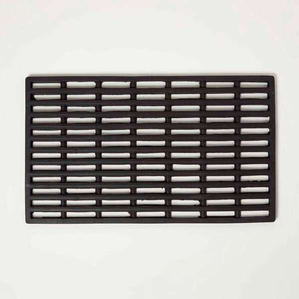 Homescapes Black Grid Rubber Door Mat 61 x 38 cm