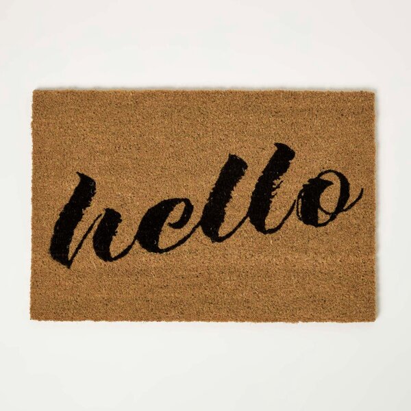 Homescapes “Hello” Coir Doormat 60 x 40 cm Non-Slip Rubber Back