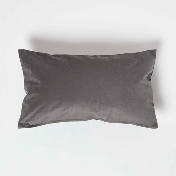 Homescapes Grey Velvet Cushion 30 x 50 cm Bolster Cushion with Insert