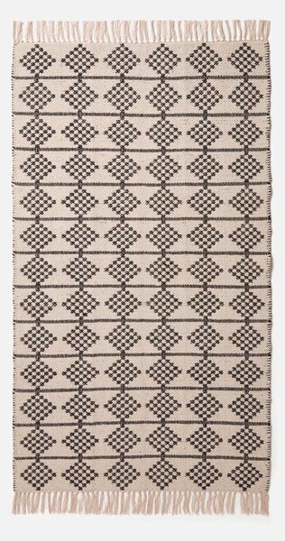 Handwoven Cotton Natural & Black Rug 90 x 150 cm Geometric with Tassels