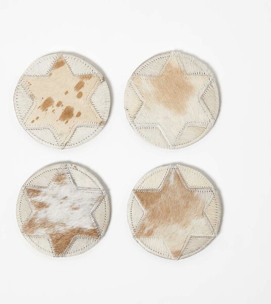 Homescapes Brown Star Round Leather Coasters Set of 4