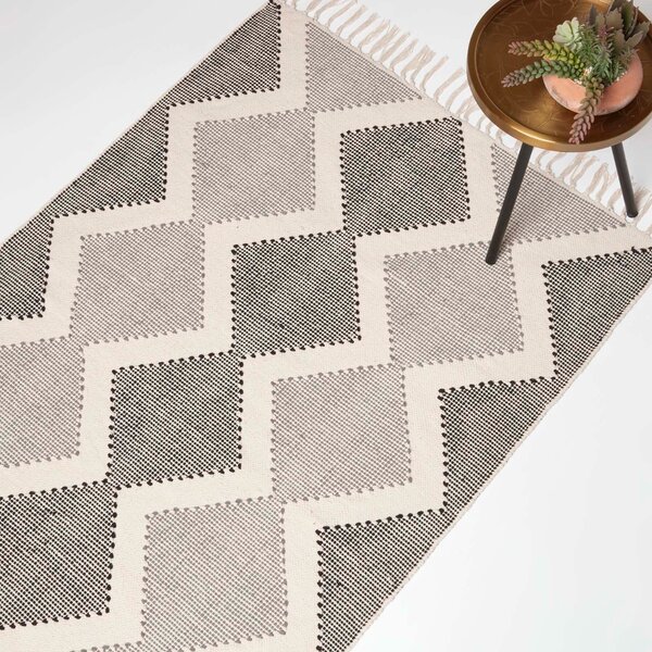 Handwoven Cotton Grey & Black Rug 90 x 150 cm Geometric with Tassels