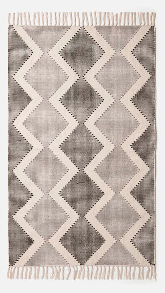 Handwoven Cotton Grey & Black Rug 90 x 150 cm Geometric with Tassels