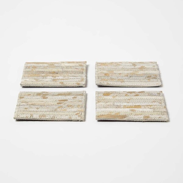 Homescapes Gold & Grey Square Leather Coasters Set of 4