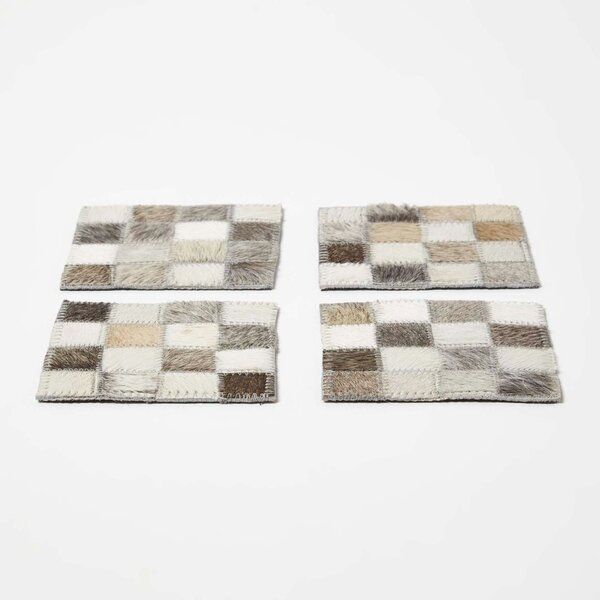 Homescapes Block Check Grey Leather Coasters Set of 4