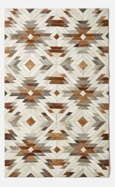 Homescapes Cream & Brown Leather Rug 90 x 150 cm Geometric Design