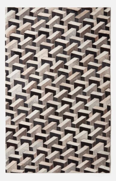 Homescapes Grey & Black Leather Rug 90 x 150 cm Geometric Design