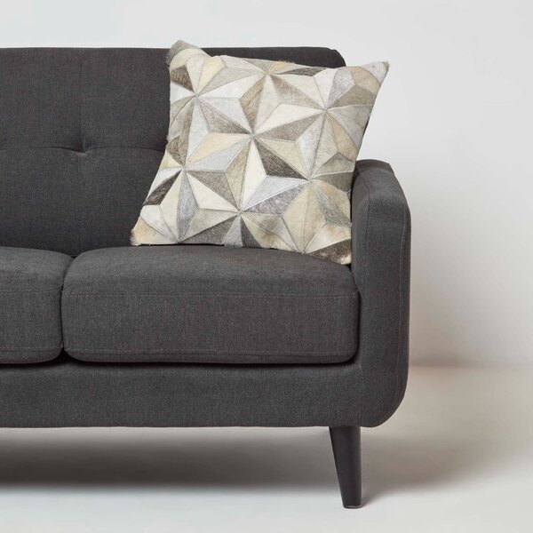 Homescapes Geometric Star Grey Leather Cushion 45 x 45 cm