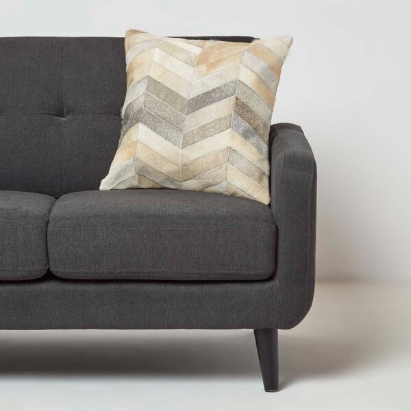 Homescapes Chevron Cream & Grey Leather Cushion 45 x 45 cm