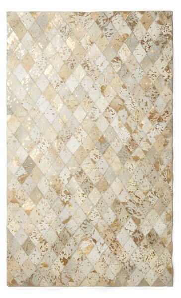 Homescapes Gold & Grey Leather Rug 90 x 150 cm Geometric Design