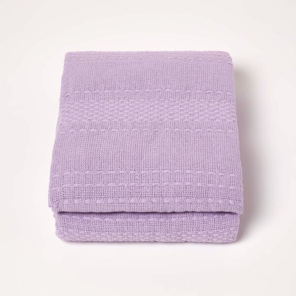 Homescapes Lilac Purple Cotton Throw with Tassels 225 x 255 cm