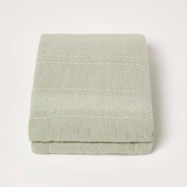 Homescapes Sage Green Cotton Throw with Tassels 150 x 200 cm