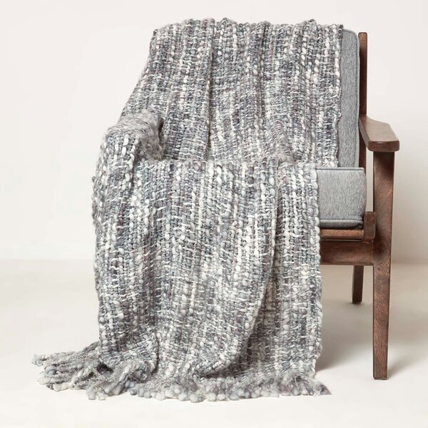 Homescapes Soft Handwoven Grey Throw with Tassels 125 x 150 cm