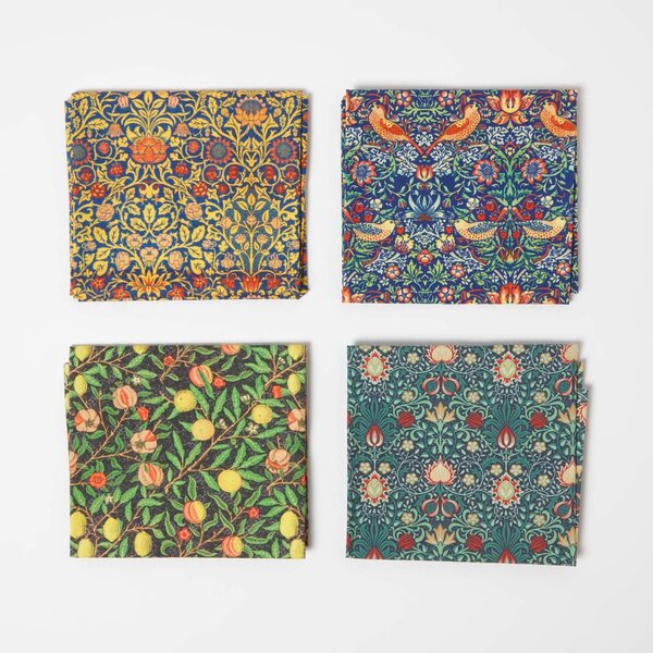 Homescapes Set of 4 Yellow William Morris Fat Quarters