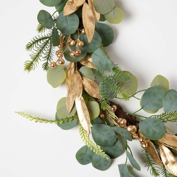 Homescapes Gold & Green Eucalyptus Christmas Garland, 152 cm