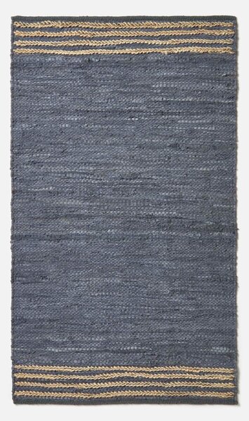 Homescapes Grey Recycled Stripe Leather Rug, 90 x 150 cm