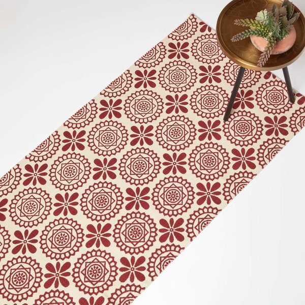 Homescapes Red Geometric Cotton Rug, 66 x 200 cm