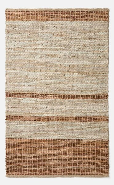 Homescapes Brown Recycled Stripe Leather Rug, 120 x 170 cm