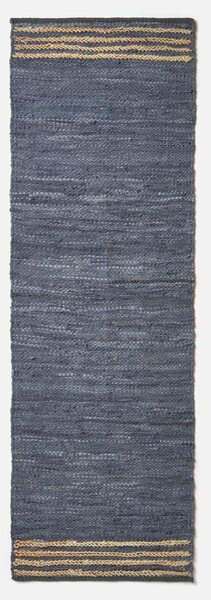 Homescapes Grey Recycled Stripe Leather Rug, 66 x 200 cm