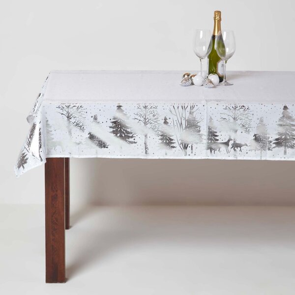 Homescapes Silver Forest Christmas Table Cloth 132 x 178 cm