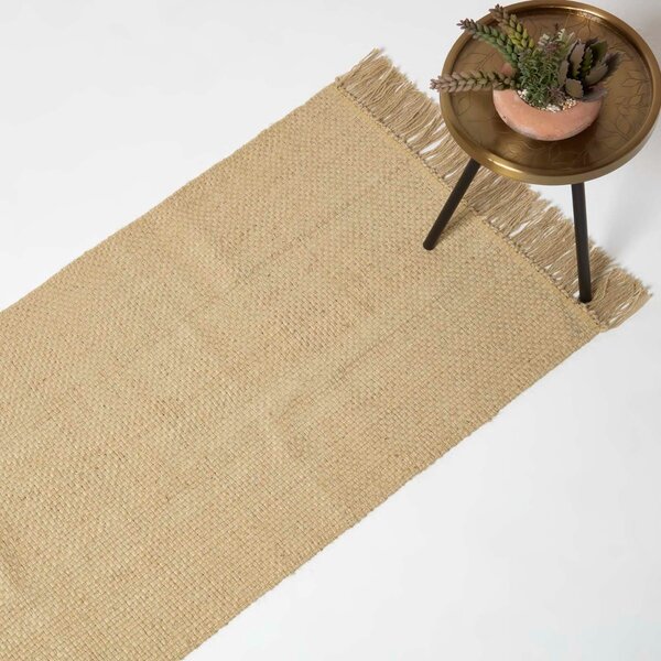 Homescapes Natural Jute Rug with Tassels, 66 x 200 cm