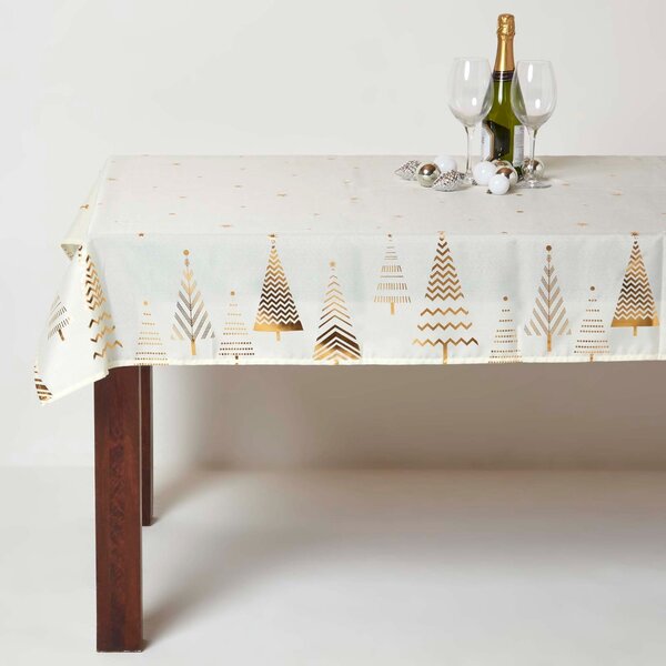 Homescapes Gold Tree Christmas Table Cloth 132 x 178 cm