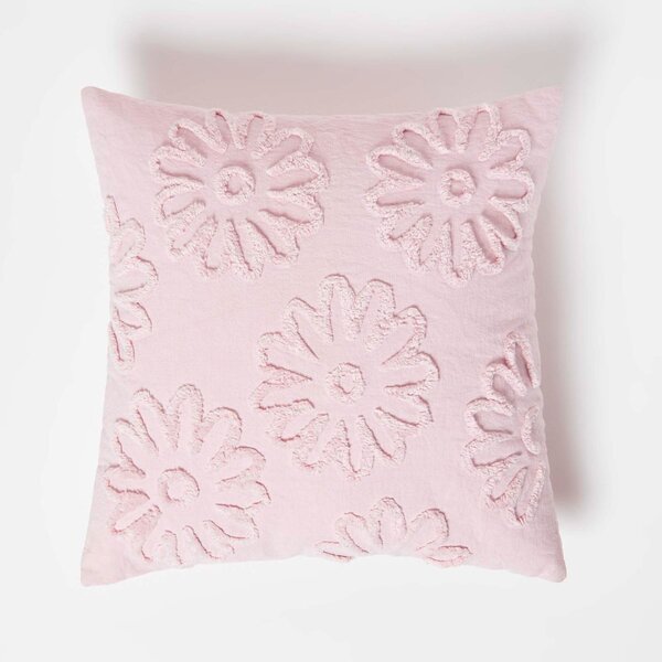 Homescapes Floral Daisy Lilac Tufted Cotton Cushion 45 x 45 cm