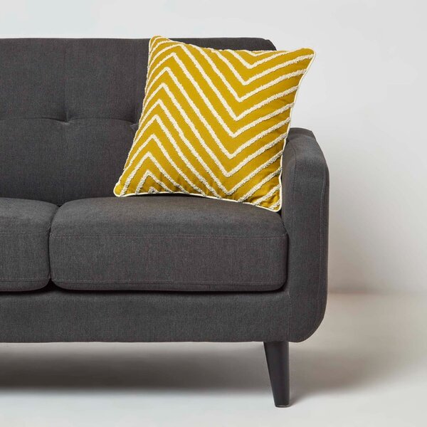 Homescapes Chevron Mustard Yellow Tufted Cotton Cushion 45 x 45 cm