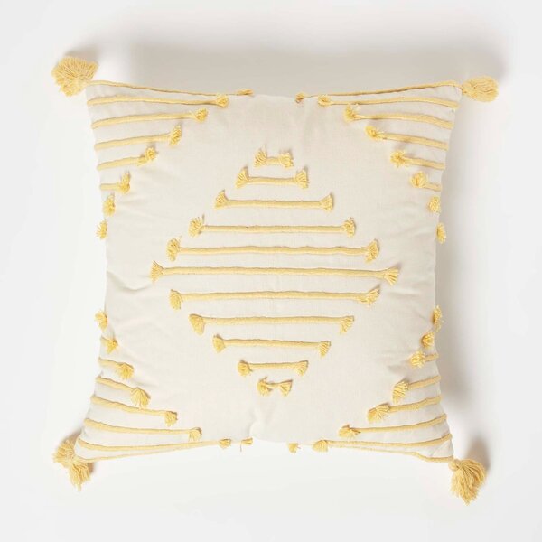 Homescapes Yellow Geometric Tassel Cotton Cushion 45 x 45 cm