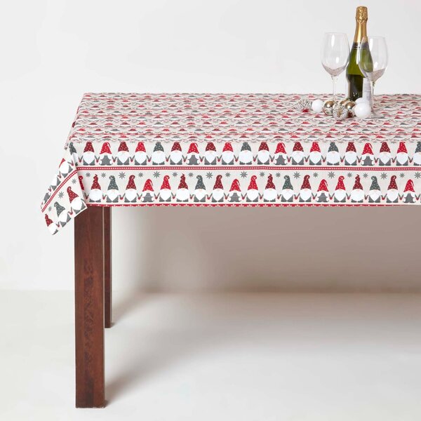 Homescapes Red & Cream Gonk Christmas Table Cloth 127 x 127 cm