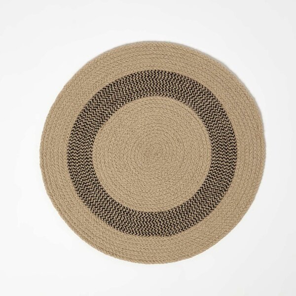 Homescapes Linen & Black Cotton Placemats Set of 4, 40 cm Round