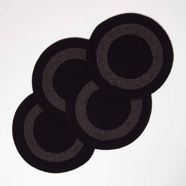 Homescapes Grey & Black Cotton Placemats Set of 4, 40 cm Round